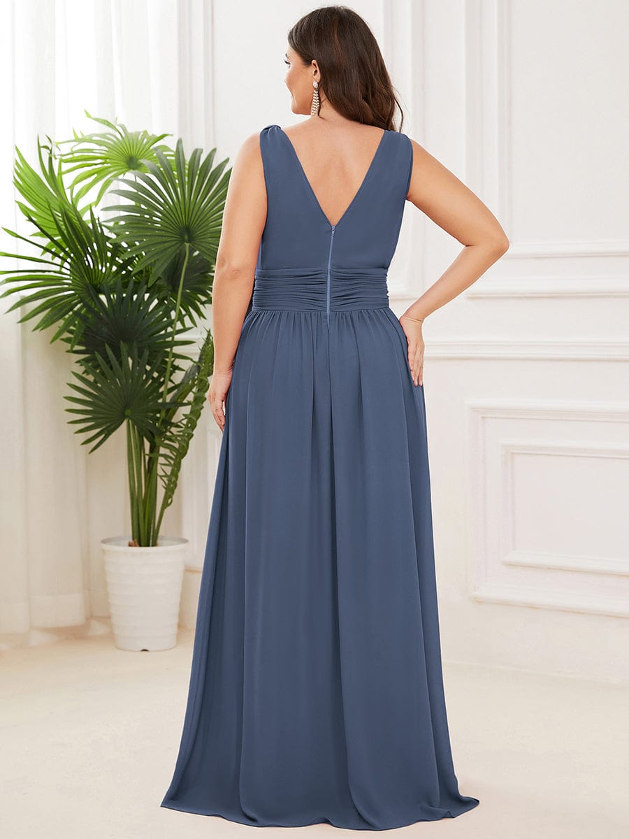 Custom Size Chiffon Sleeveless V-Neck Maxi Bridesmaid Dress #color_Stormy