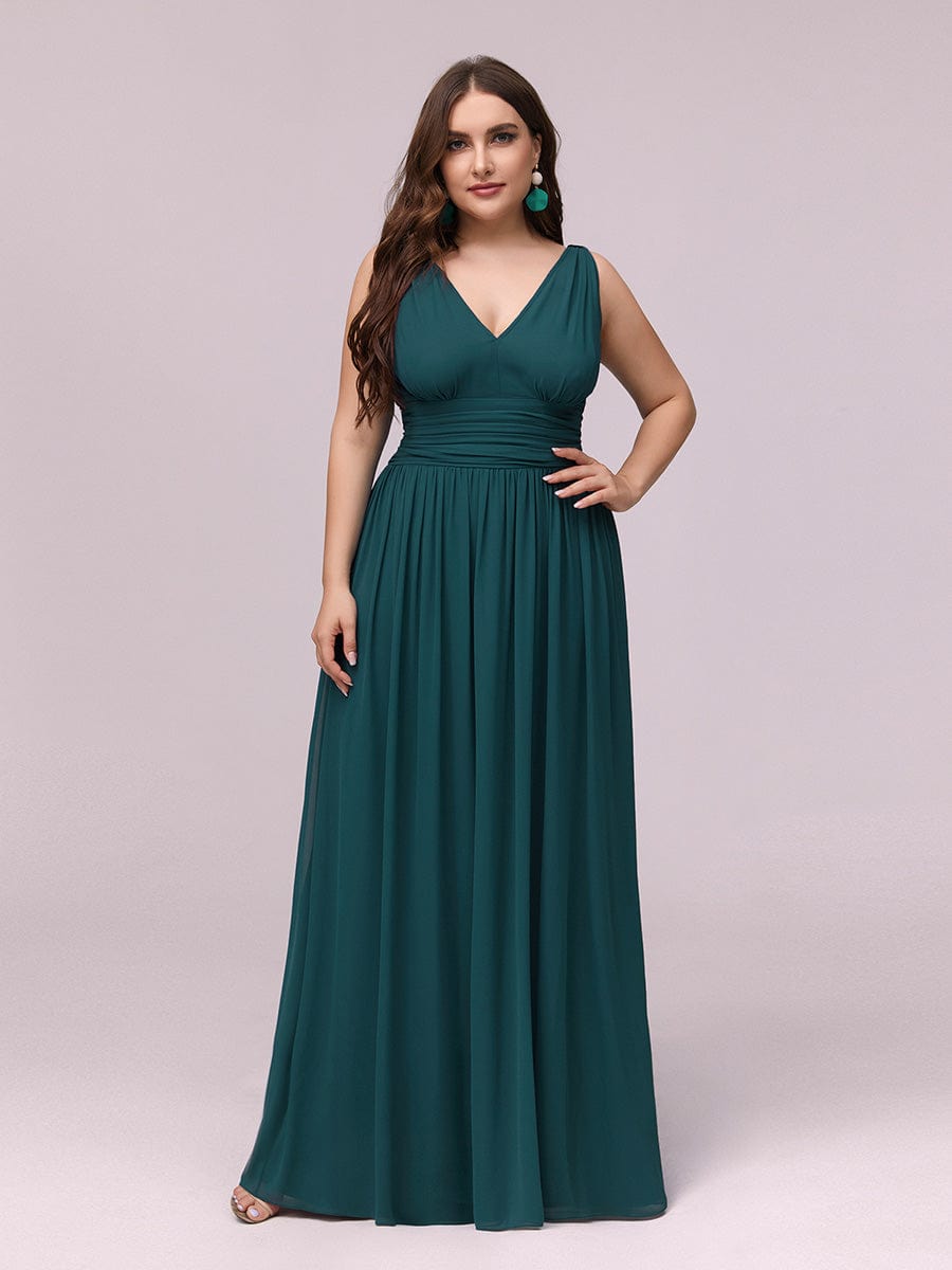 Custom Size Chiffon Sleeveless V-Neck Maxi Bridesmaid Dress #color_Teal