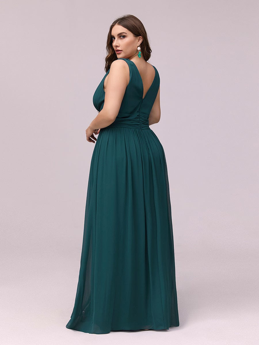 Custom Size Chiffon Sleeveless V-Neck Maxi Bridesmaid Dress #color_Teal