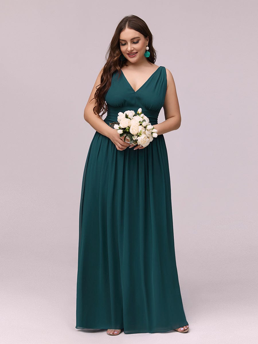 Custom Size Chiffon Sleeveless V-Neck Maxi Bridesmaid Dress #color_Teal