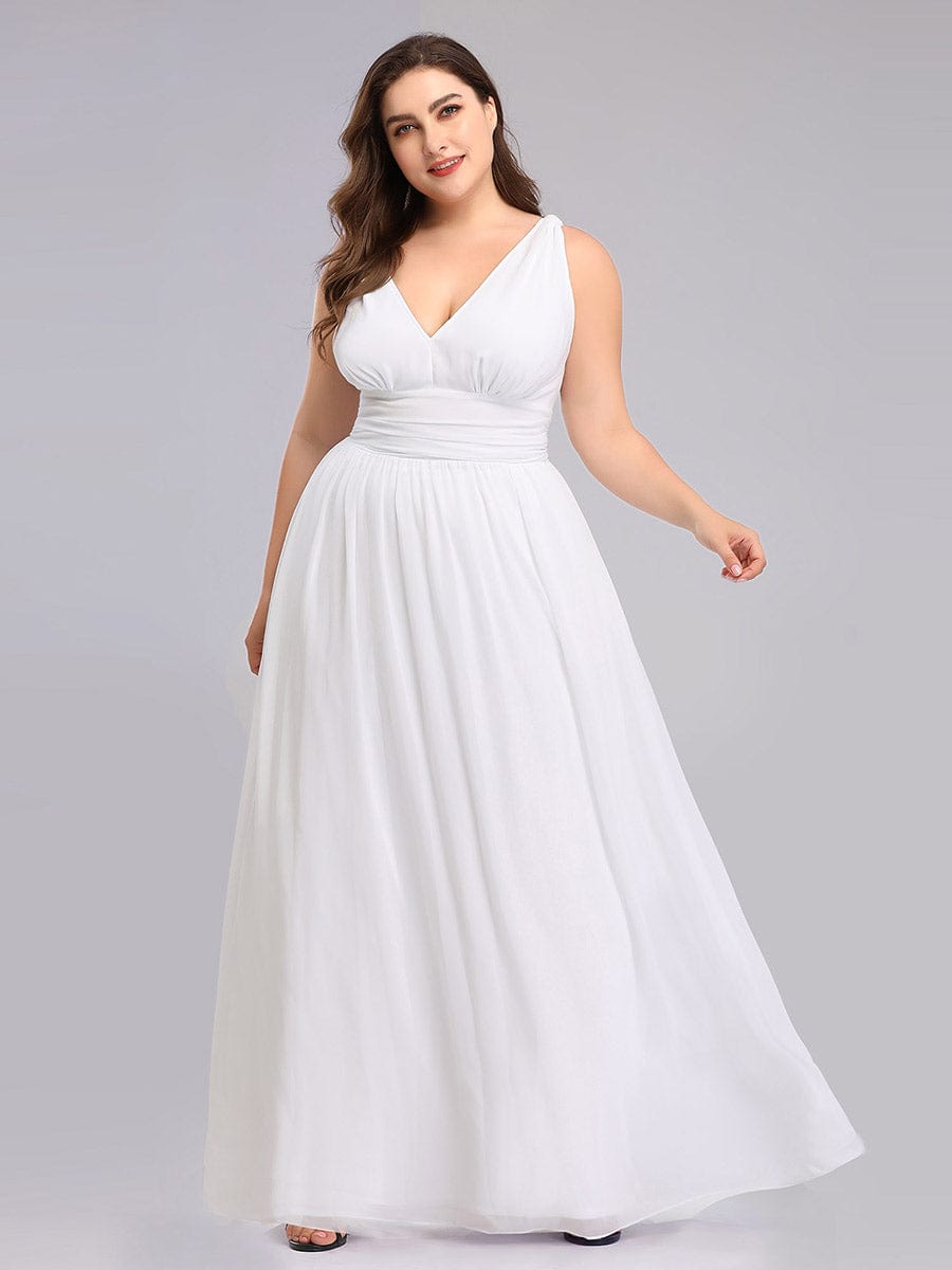 Custom Size Chiffon Sleeveless V-Neck Maxi Bridesmaid Dress #color_White