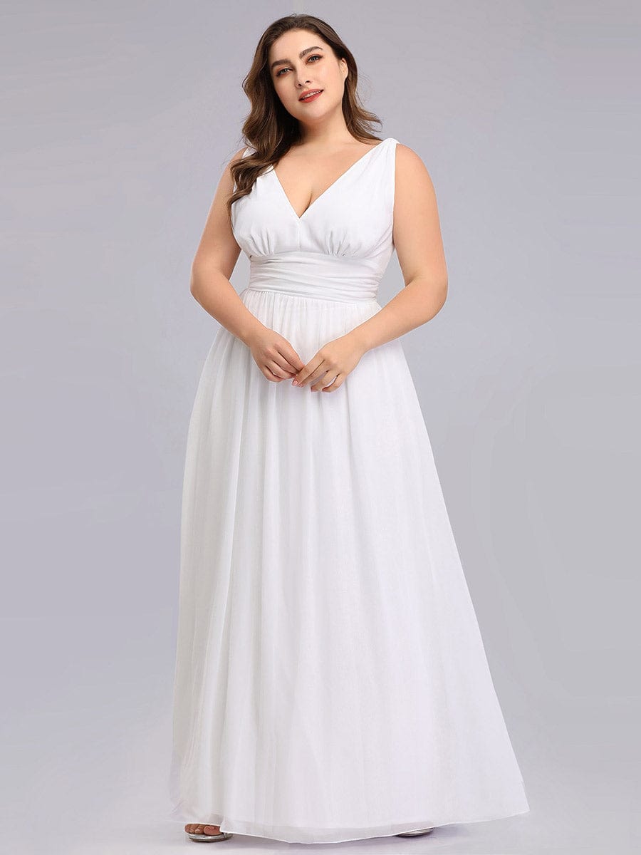 Custom Size Chiffon Sleeveless V-Neck Maxi Bridesmaid Dress #color_White