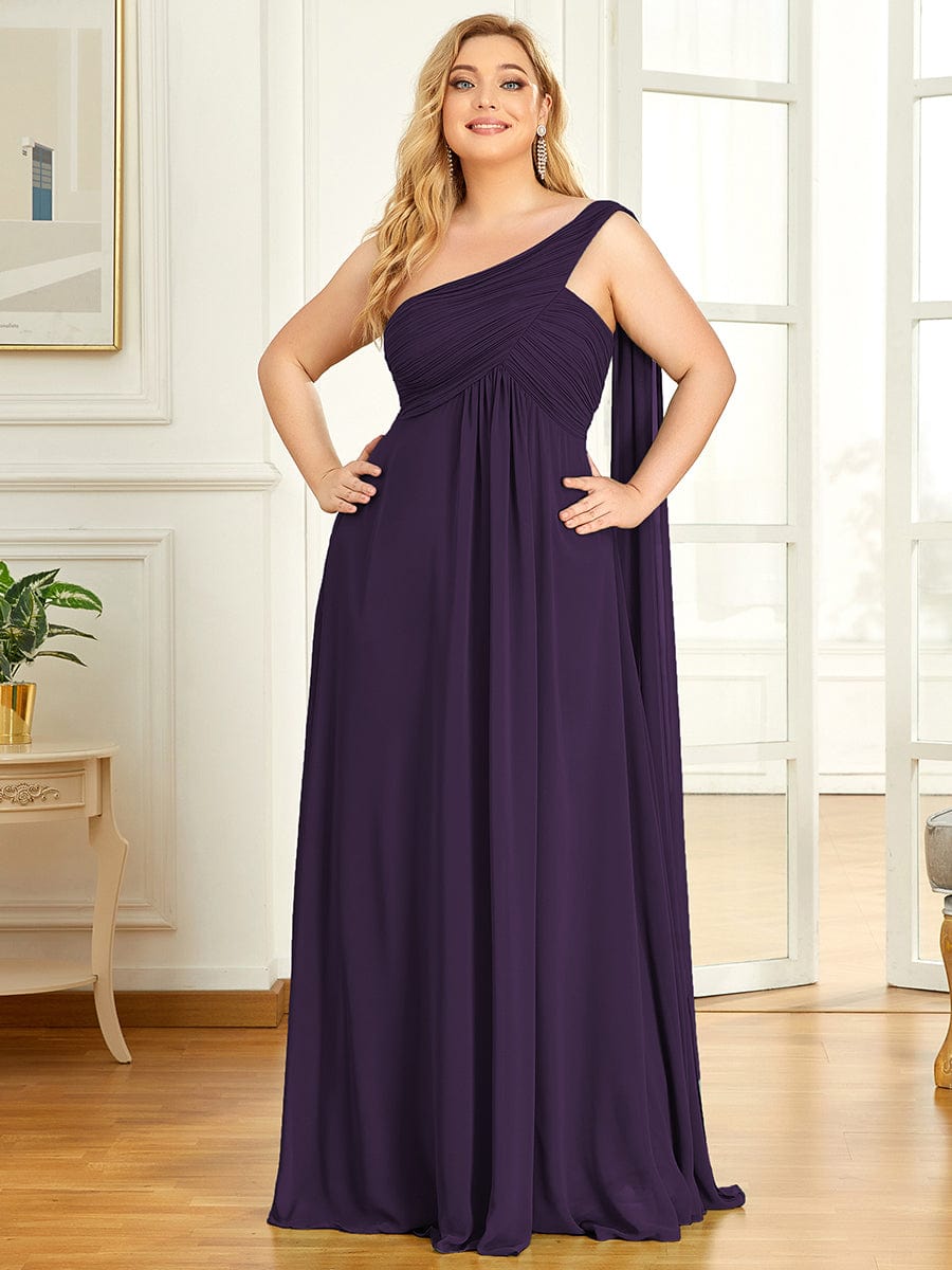 One Shoulder Pleated Chiffion Bridesmaid Sleeves #color_Dark Purple