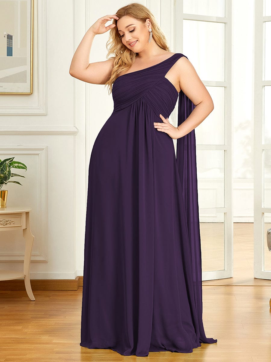 One Shoulder Pleated Chiffion Bridesmaid Sleeves #color_Dark Purple