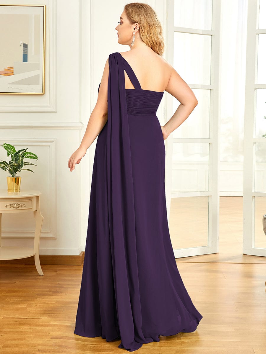 One Shoulder Pleated Chiffion Bridesmaid Sleeves #color_Dark Purple