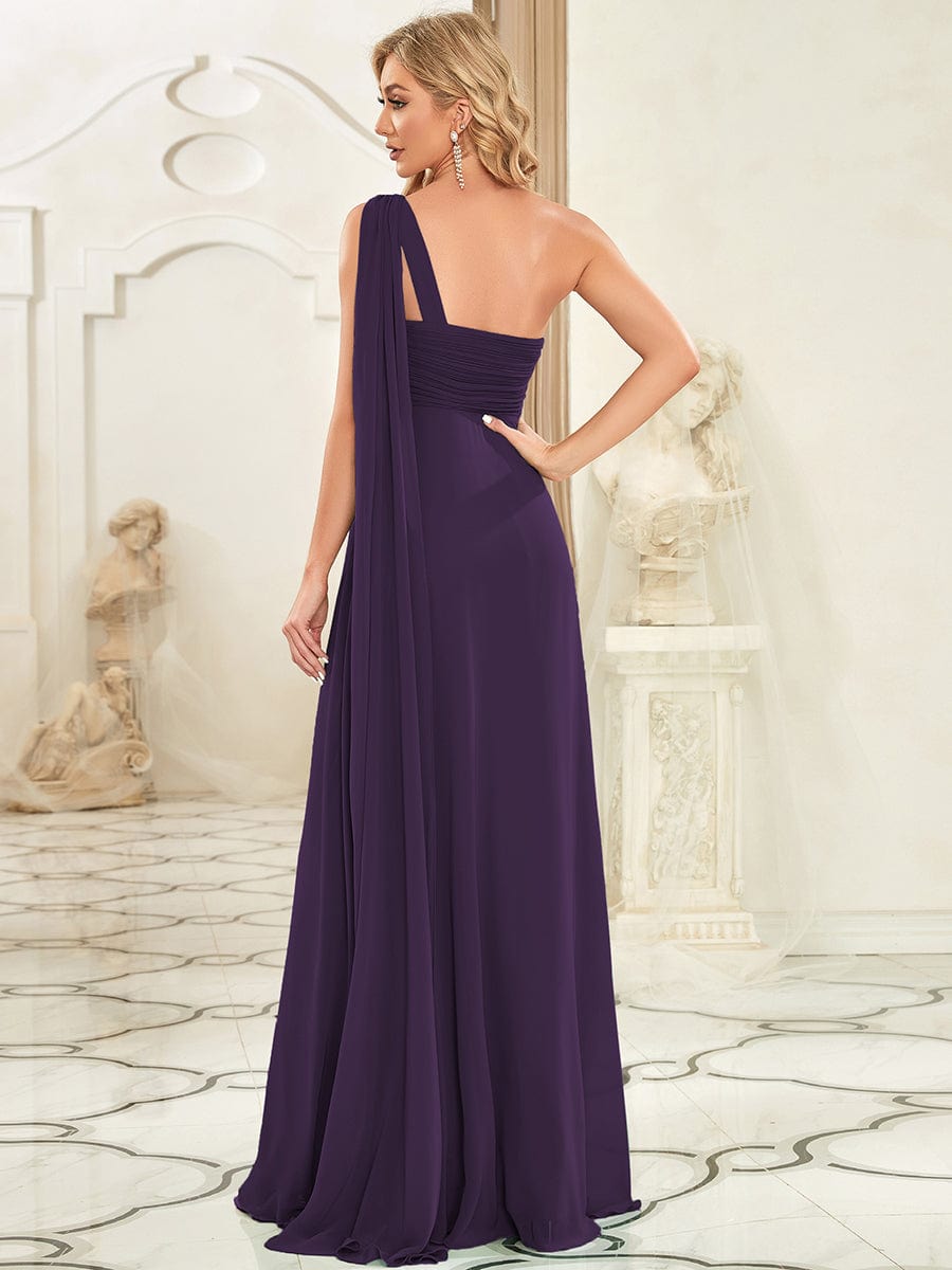 One Shoulder Pleated Chiffion Bridesmaid Sleeves #color_Dark Purple