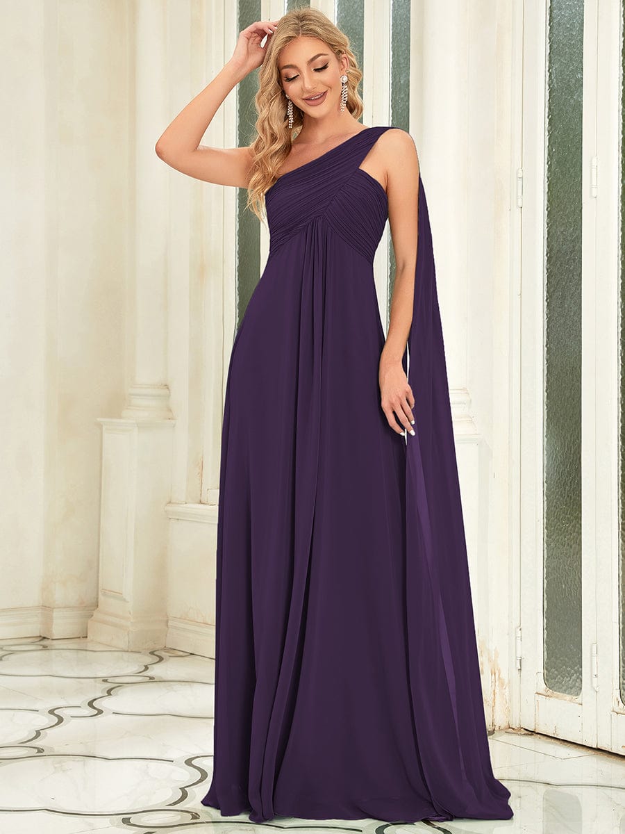 One Shoulder Pleated Chiffion Bridesmaid Sleeves #color_Dark Purple