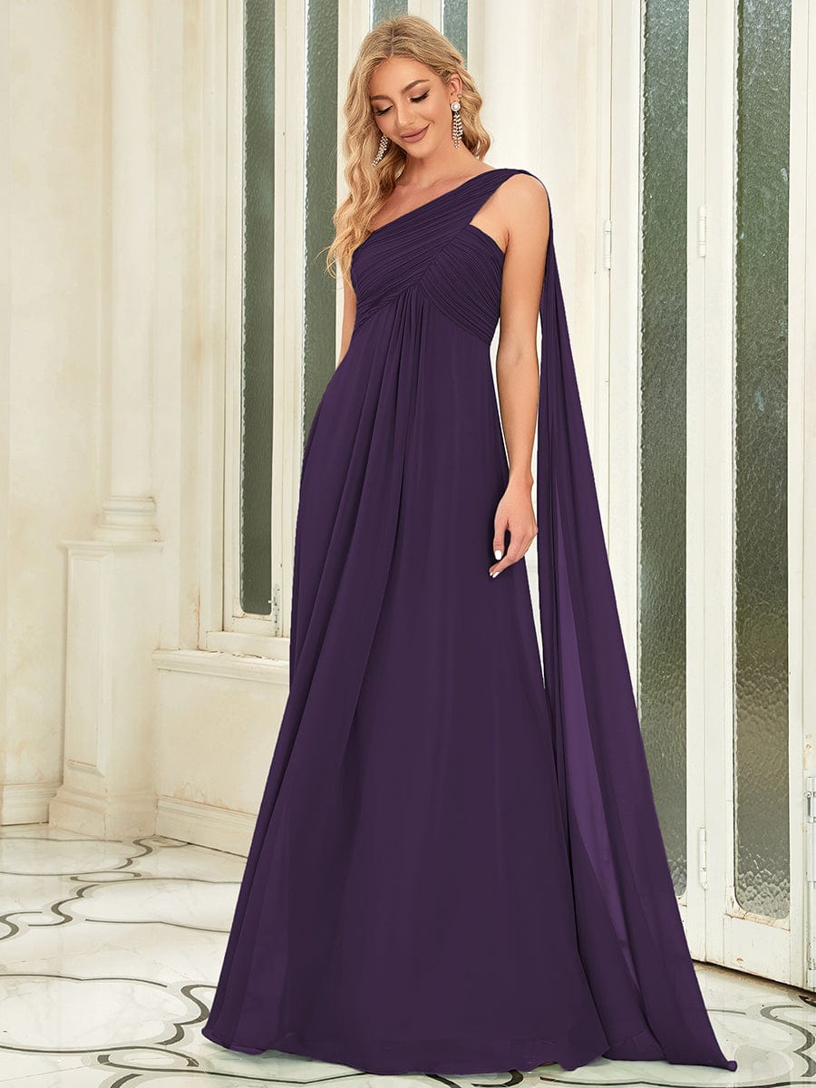 One Shoulder Pleated Chiffion Bridesmaid Sleeves #color_Dark Purple