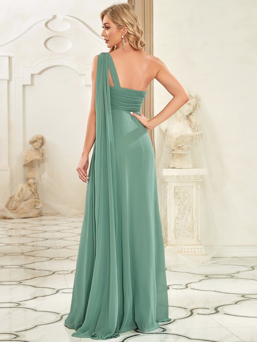 One Shoulder Pleated Chiffion Bridesmaid Sleeves #color_Green Bean