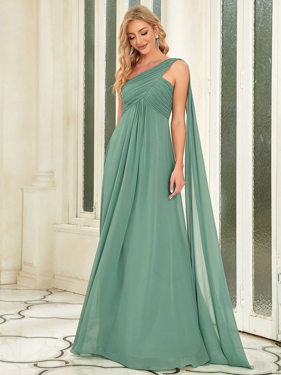 One Shoulder Pleated Chiffion Bridesmaid Sleeves #color_Green Bean