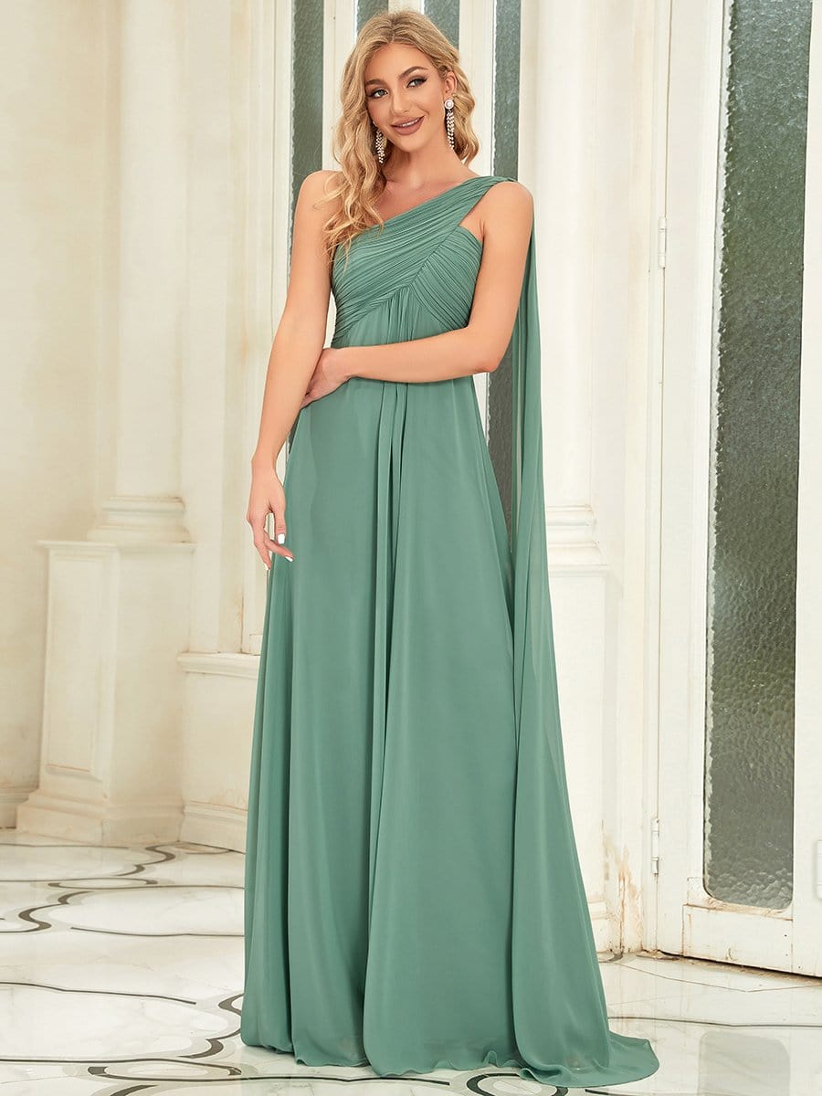 One Shoulder Pleated Chiffion Bridesmaid Sleeves #color_Green Bean