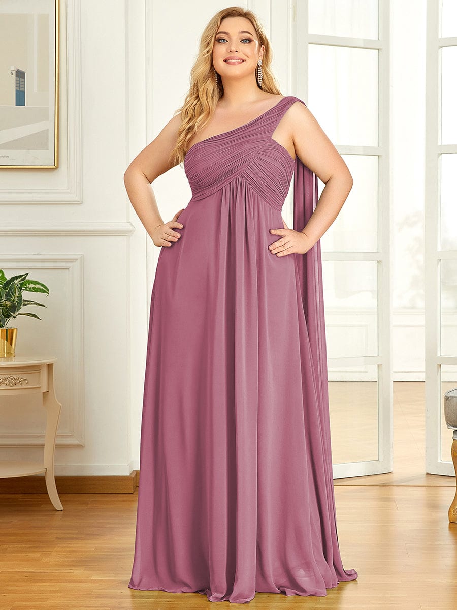 One Shoulder Pleated Chiffion Bridesmaid Sleeves #color_Purple Orchid