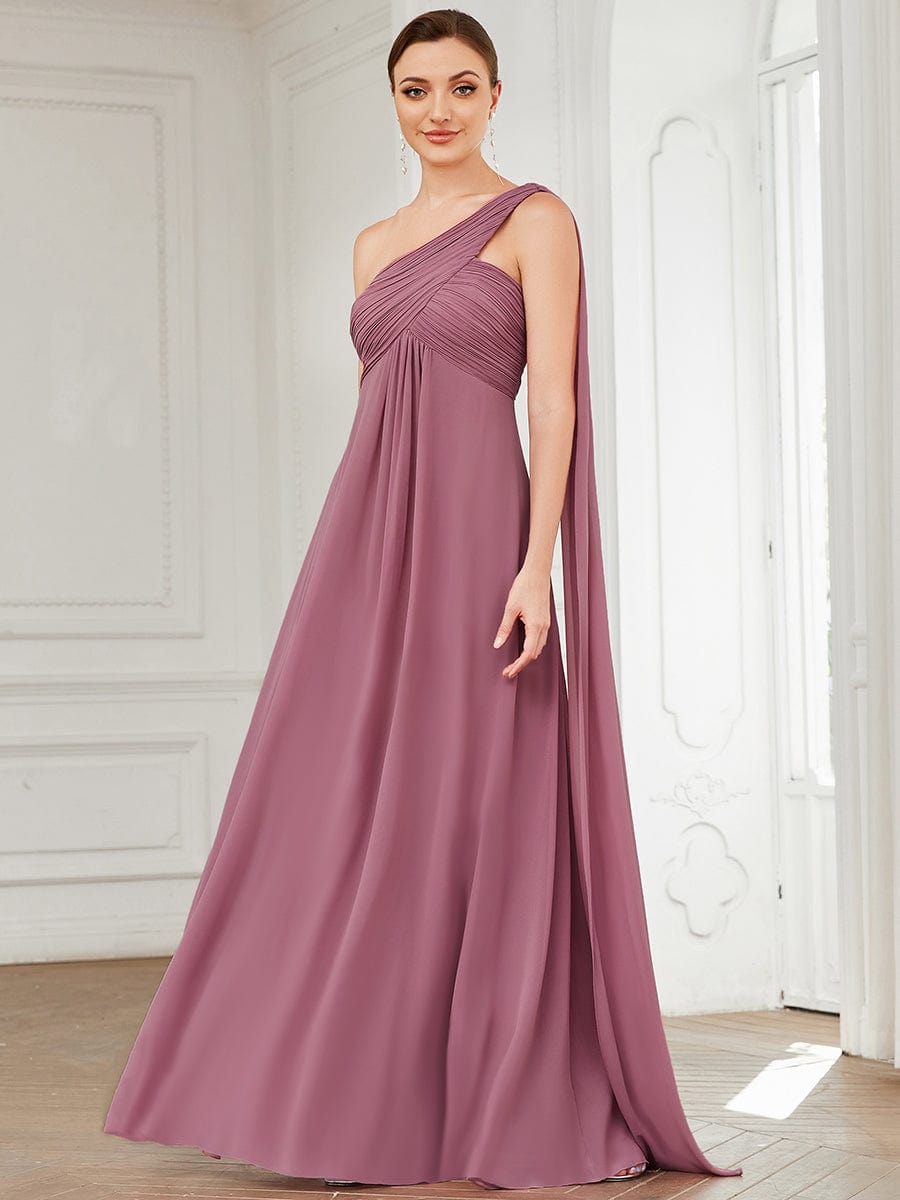 One Shoulder Pleated Chiffion Bridesmaid Sleeves #color_Purple Orchid