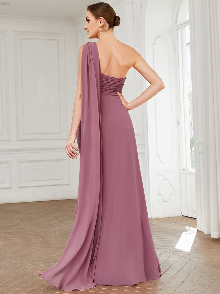 One Shoulder Pleated Chiffion Bridesmaid Sleeves #color_Purple Orchid