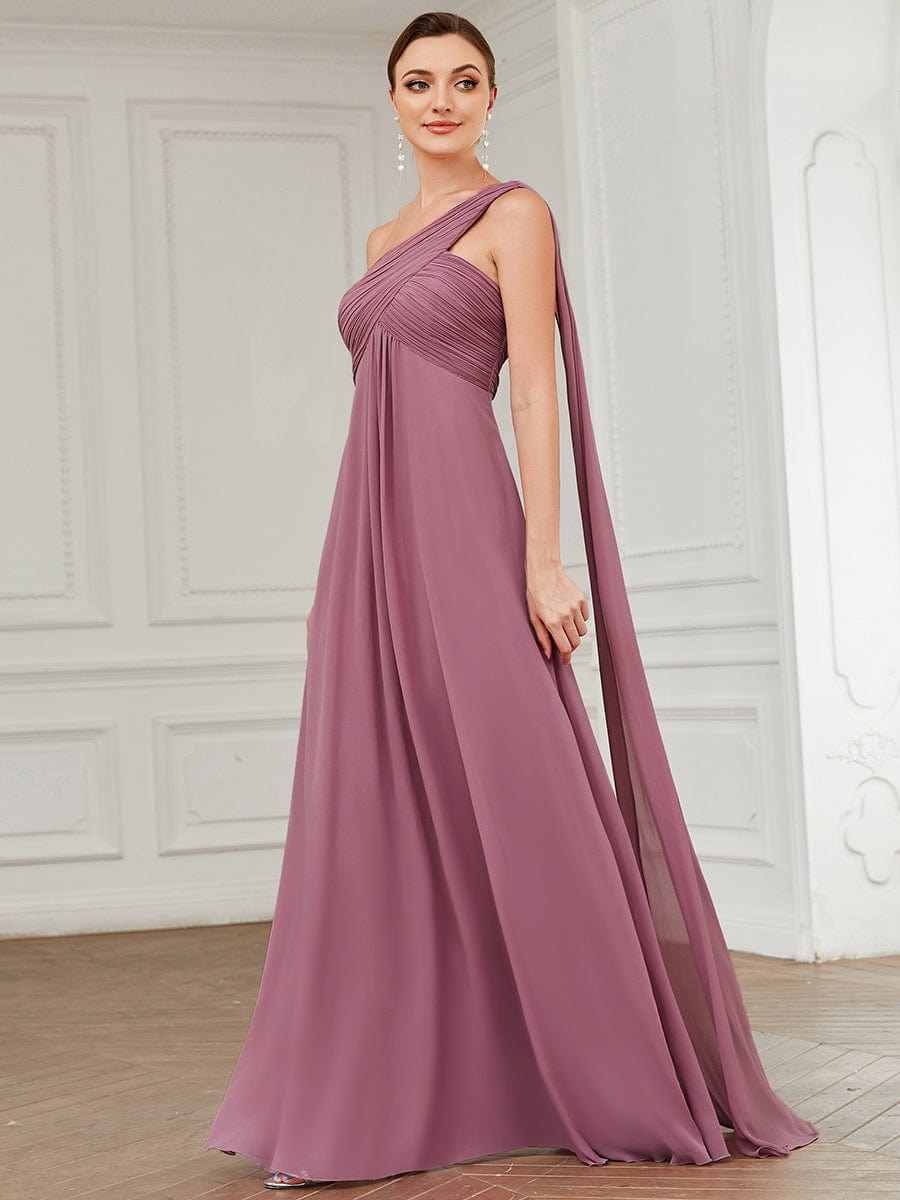 One Shoulder Pleated Chiffion Bridesmaid Sleeves #color_Purple Orchid