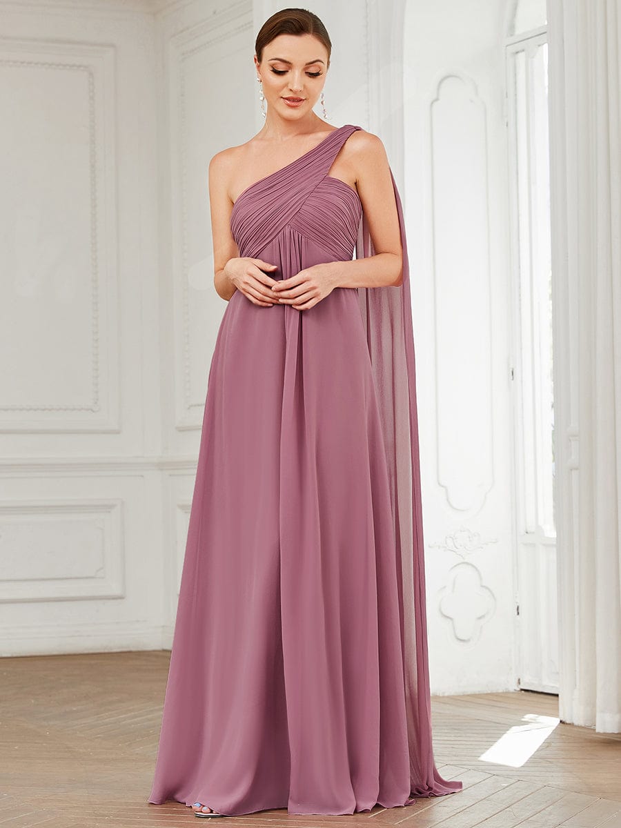 One Shoulder Pleated Chiffion Bridesmaid Sleeves #color_Purple Orchid