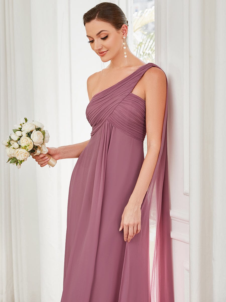 One Shoulder Pleated Chiffion Bridesmaid Sleeves #color_Purple Orchid