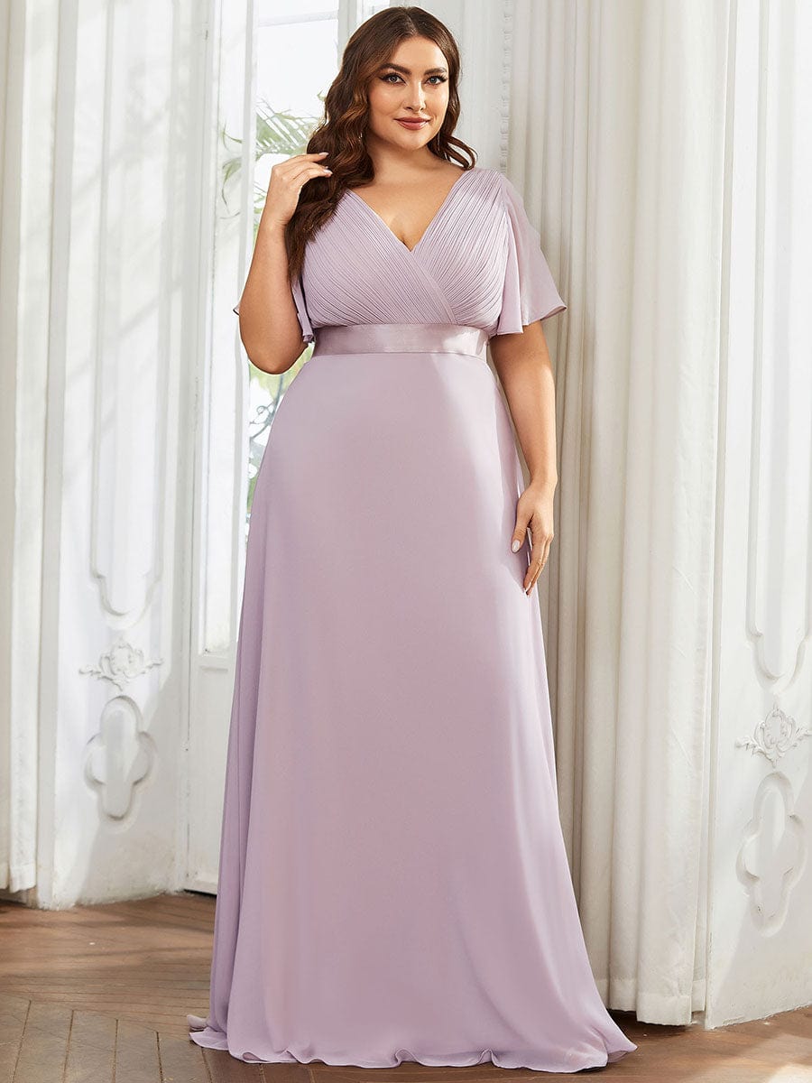 Monica | Plus Size Empire Waist V Back Bridesmaid Dress with Short Sleeves