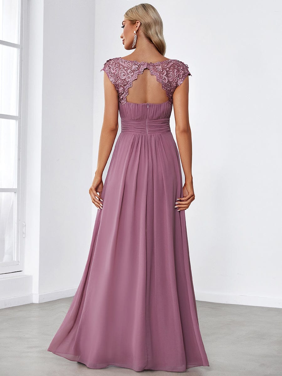 Elegant Maxi Long Lace Cap Sleeve Bridesmaid Dress #color_Purple Orchid