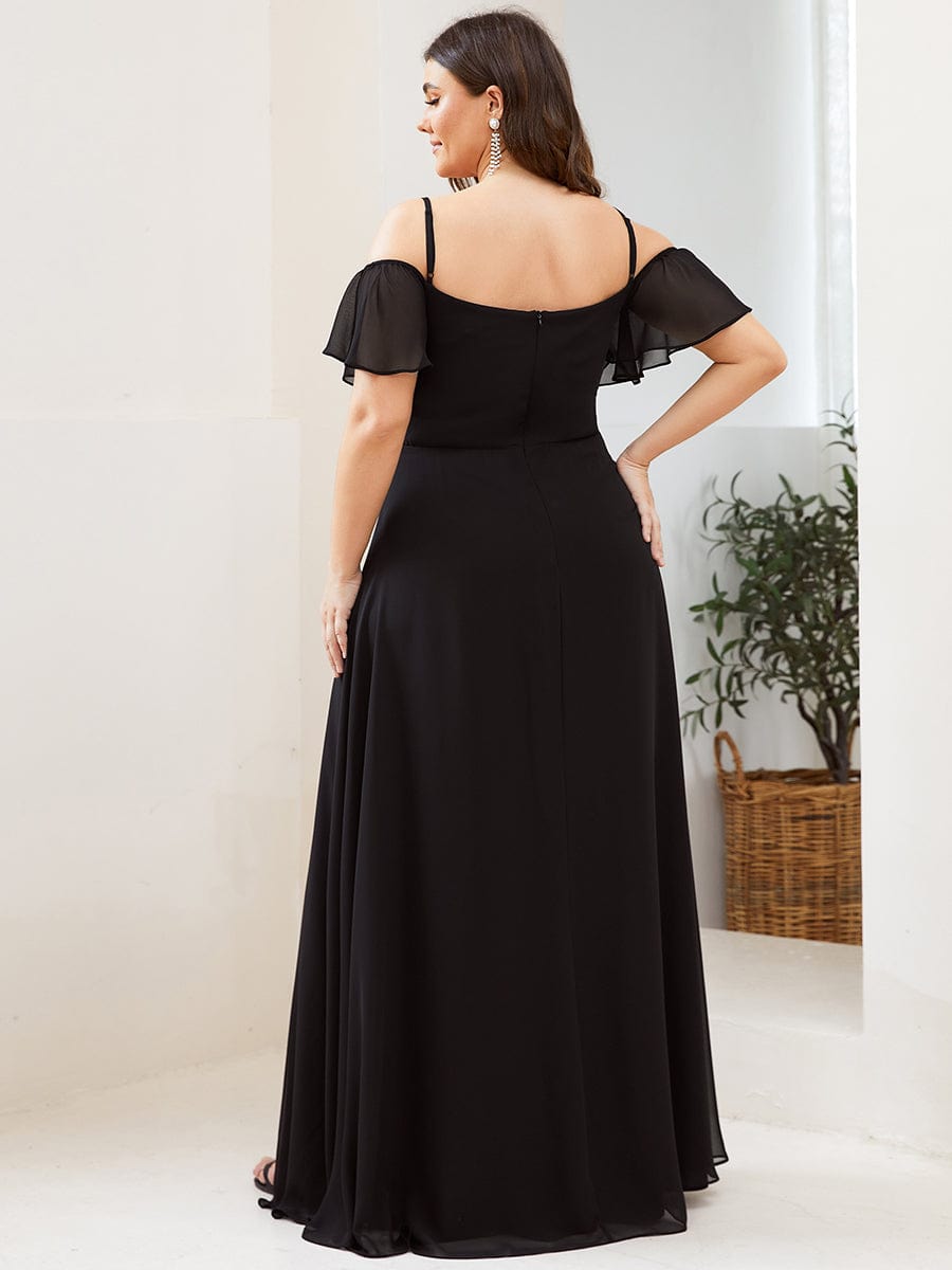 Plus Size Cold Shoulder Formal Bridesmaid Dress with Side Slit #color_Black