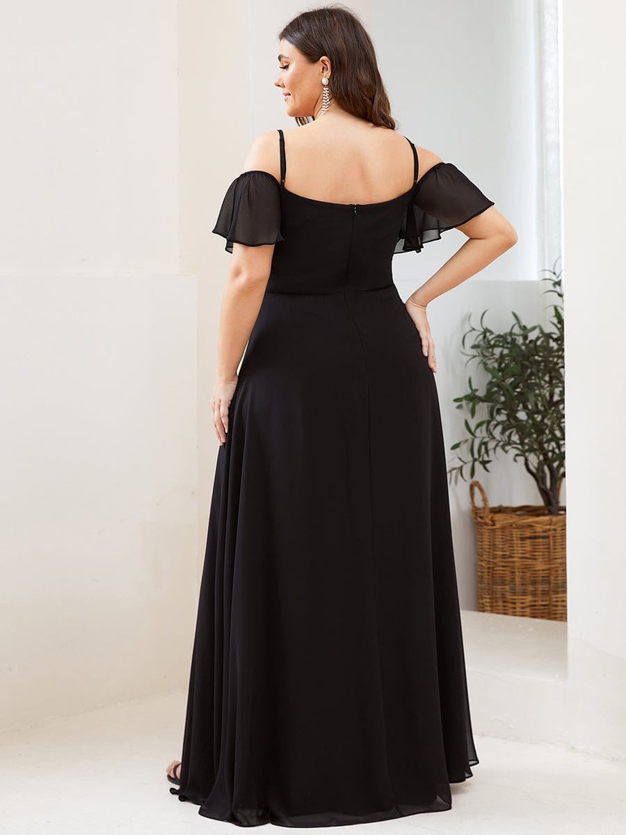 Stylish Cold Shoulder Flare Sleeves Flowy Bridesmaid Dress #color_Black 