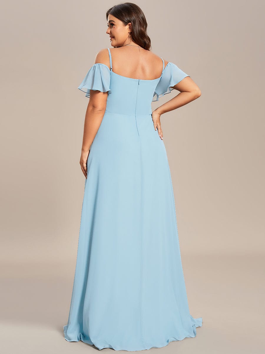 Stylish Cold Shoulder Flare Sleeves Flowy Bridesmaid Dress #color_Sky Blue