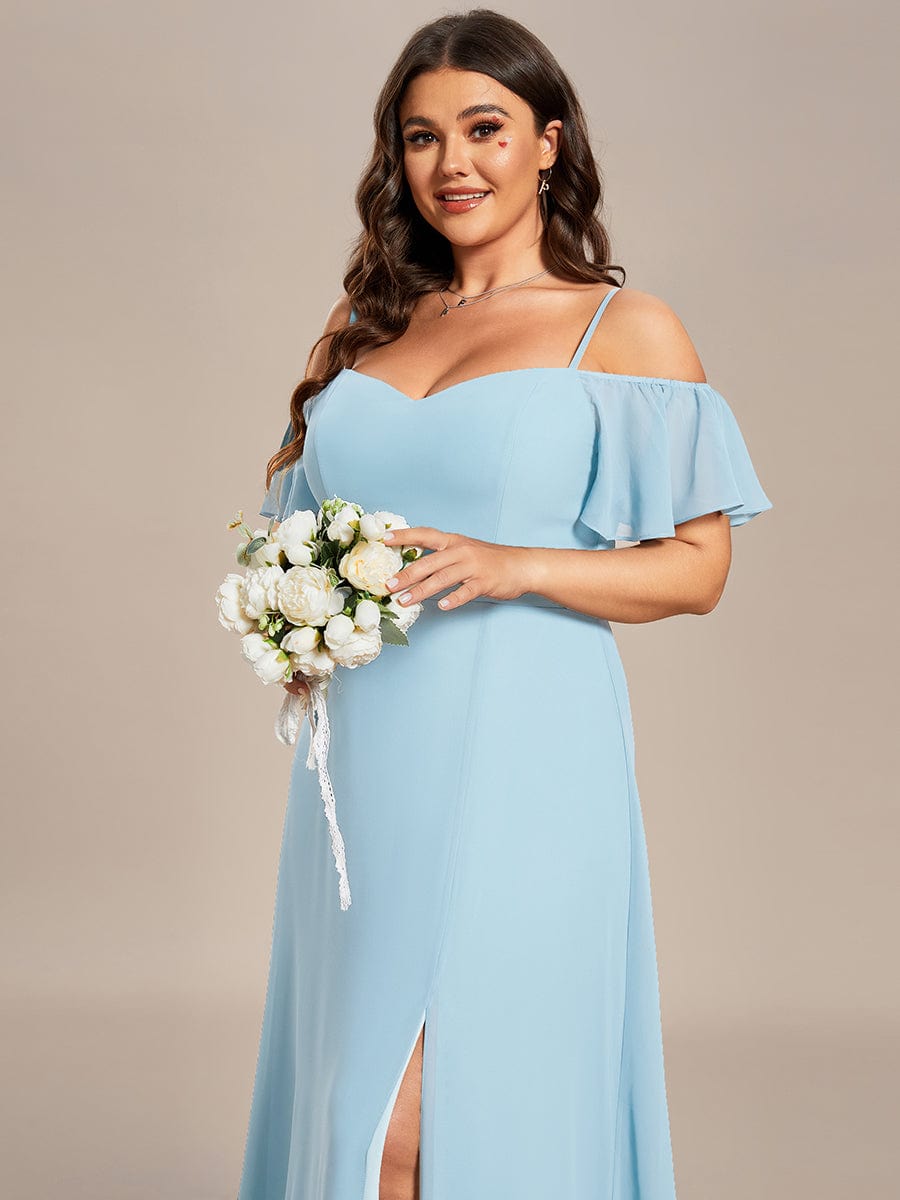 Stylish Cold Shoulder Flare Sleeves Flowy Bridesmaid Dress #color_Sky Blue