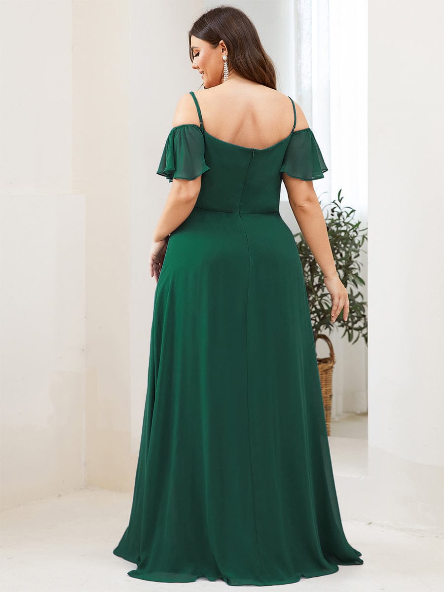 Plus Size Cold Shoulder Formal Bridesmaid Dress with Side Slit #color_Dark Green
