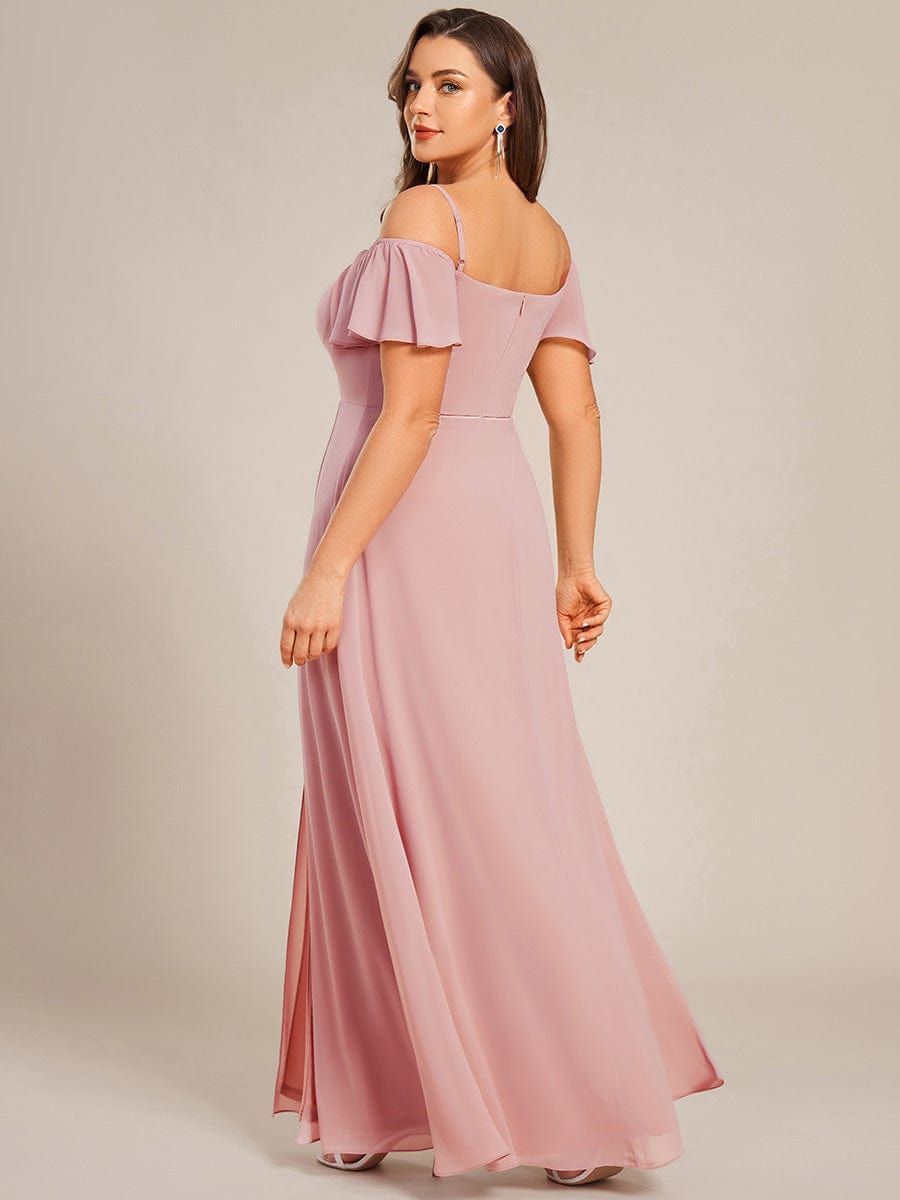 Stylish Cold Shoulder Flare Sleeves Flowy Bridesmaid Dress #color_Dusty Rose