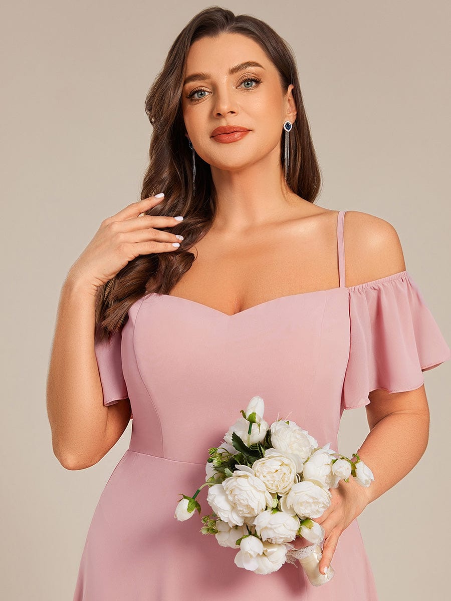 Stylish Cold Shoulder Flare Sleeves Flowy Bridesmaid Dress #color_Dusty Rose