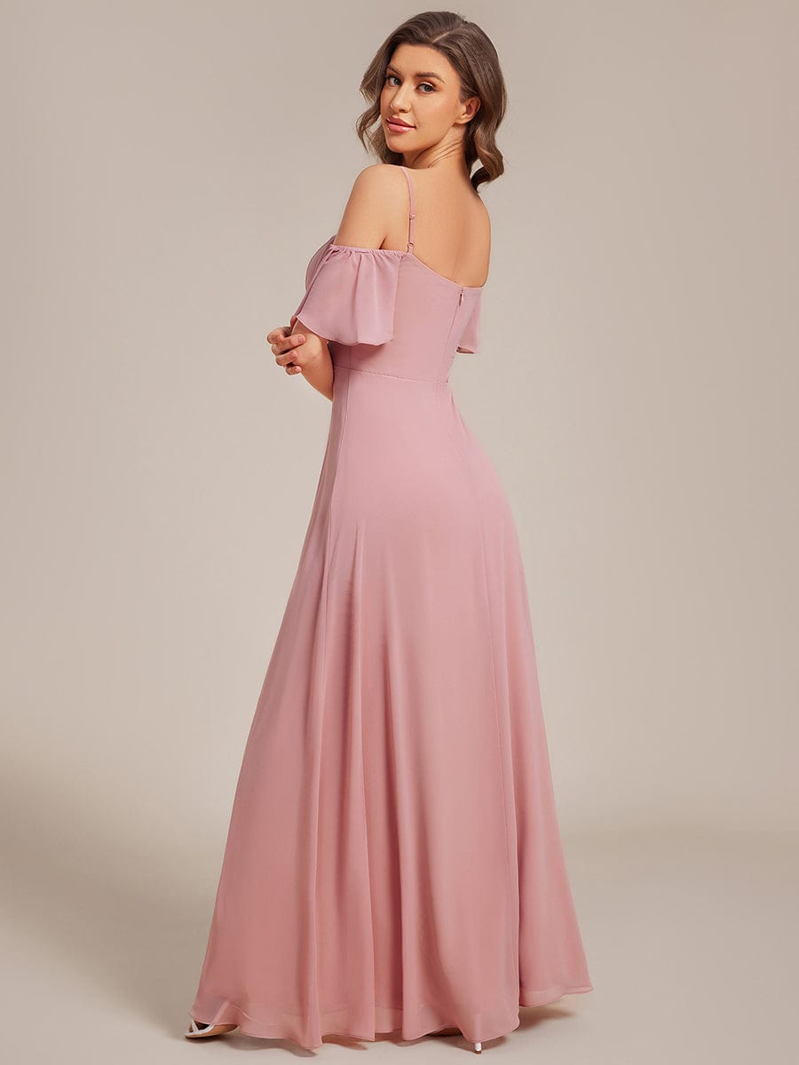 Stylish Cold Shoulder Flare Sleeves Flowy Bridesmaid Dress #color_Dusty Rose