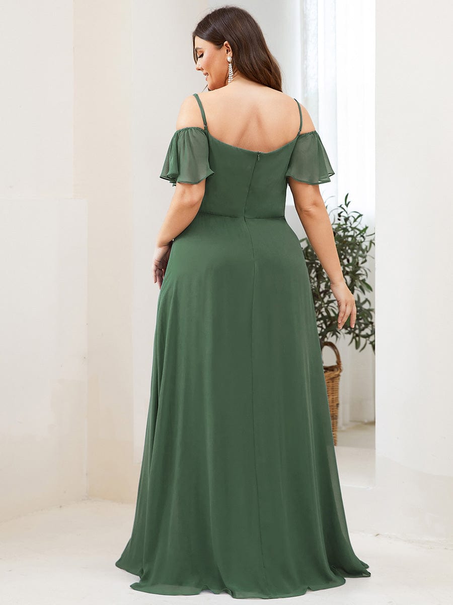 Stylish Cold Shoulder Flare Sleeves Flowy Bridesmaid Dress #color_Eucalyputs