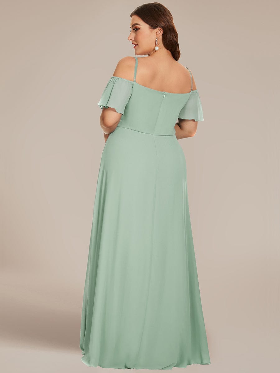 Stylish Cold Shoulder Flare Sleeves Flowy Bridesmaid Dress #color_Mint Green