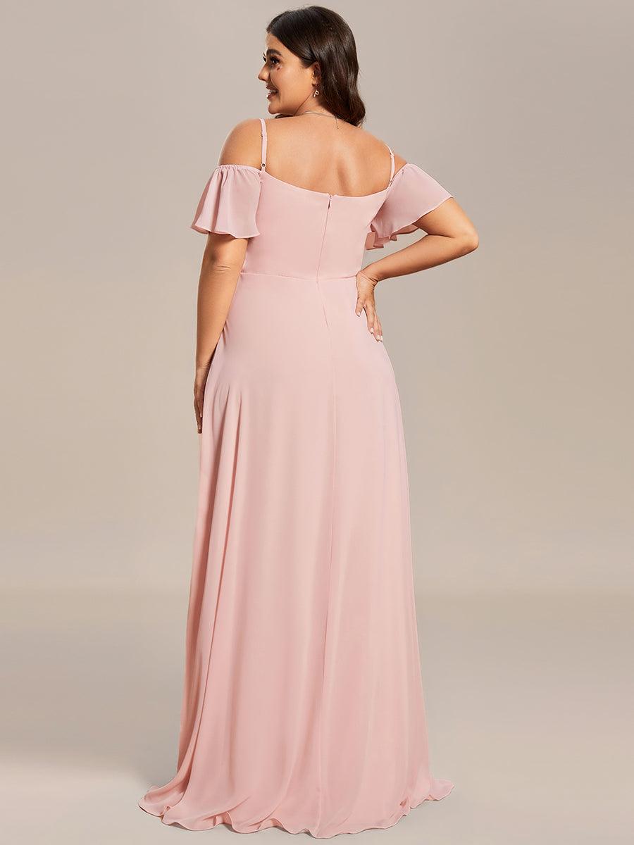 Plus Size Cold Shoulder Formal Bridesmaid Dress with Side Slit #color_Pink