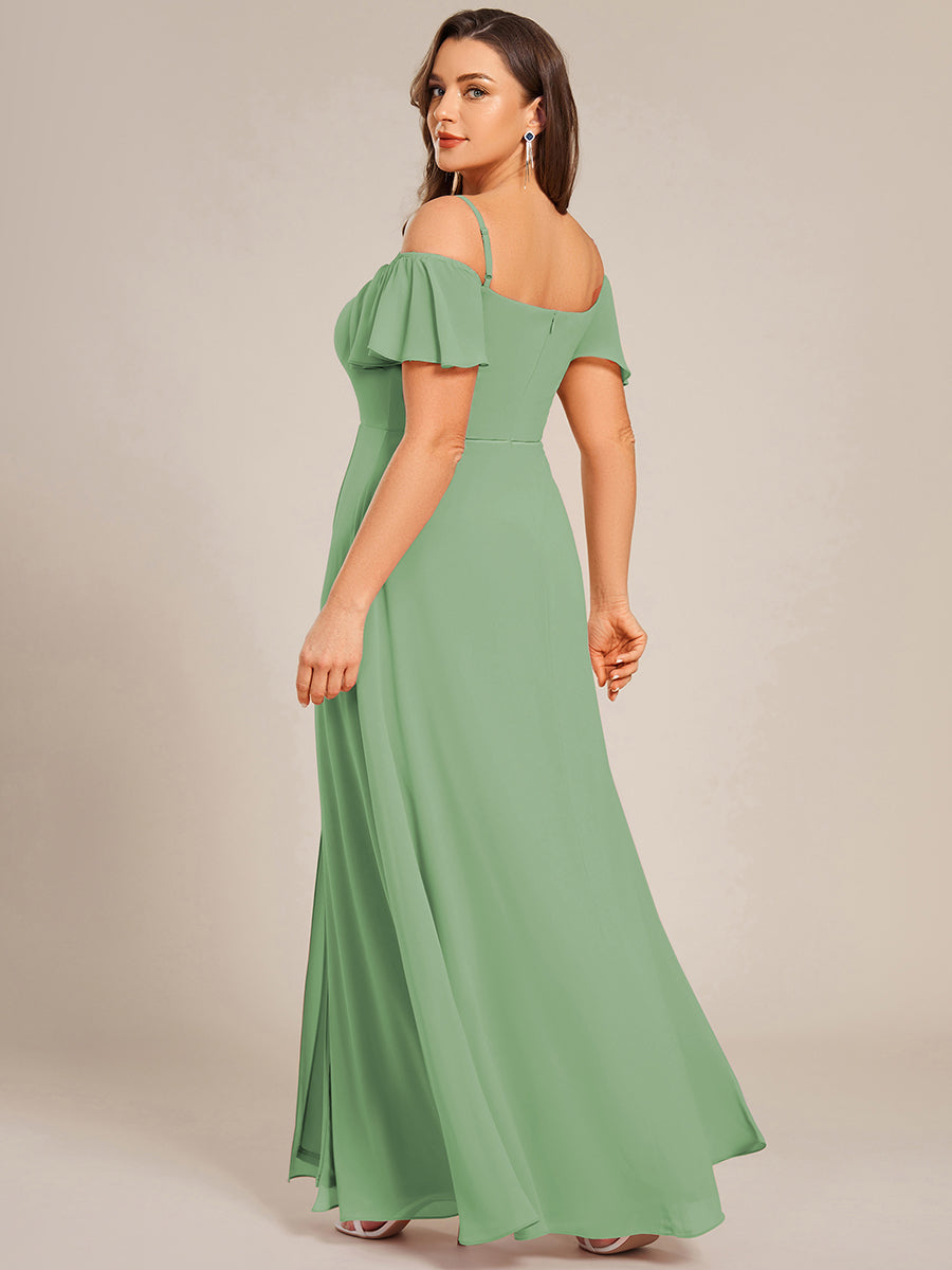 Off Shoulder High Slit Chiffon Flowy Bridesmaid Dress #color_Sage Green