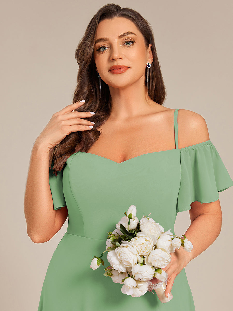 Off Shoulder High Slit Chiffon Flowy Bridesmaid Dress #color_Sage Green