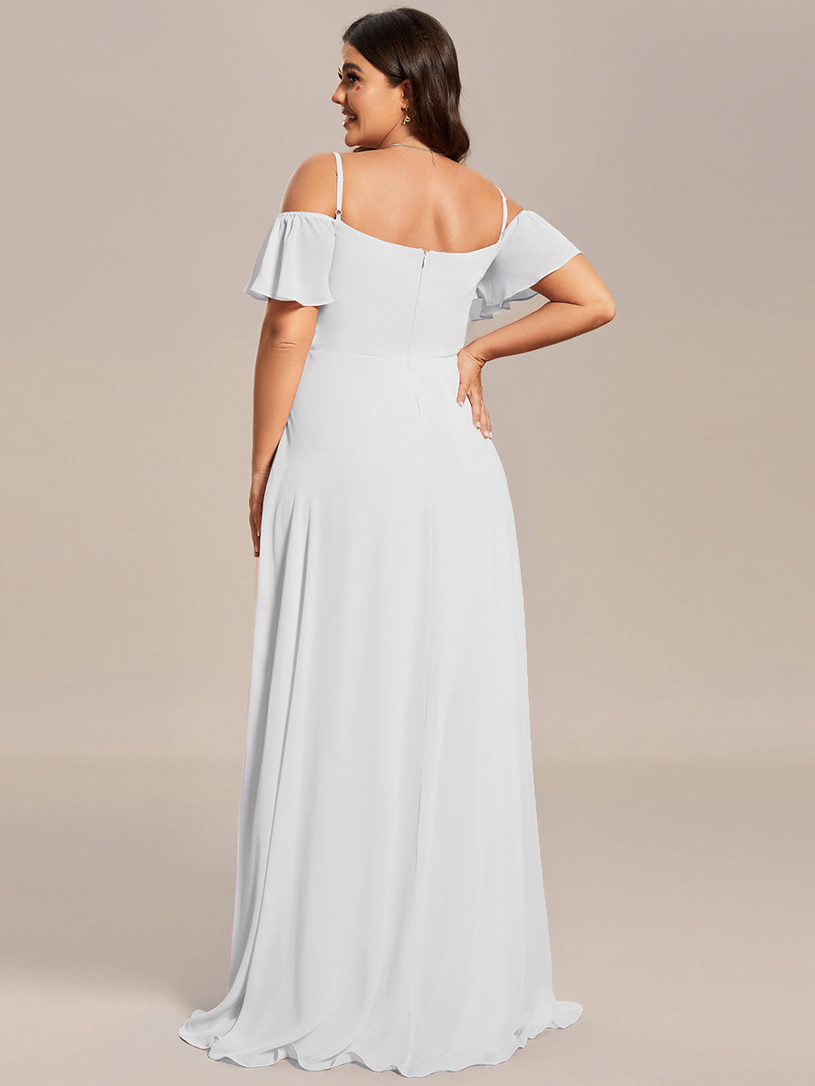 Plus Size Cold Shoulder Formal Bridesmaid Dress with Side Slit #color_White