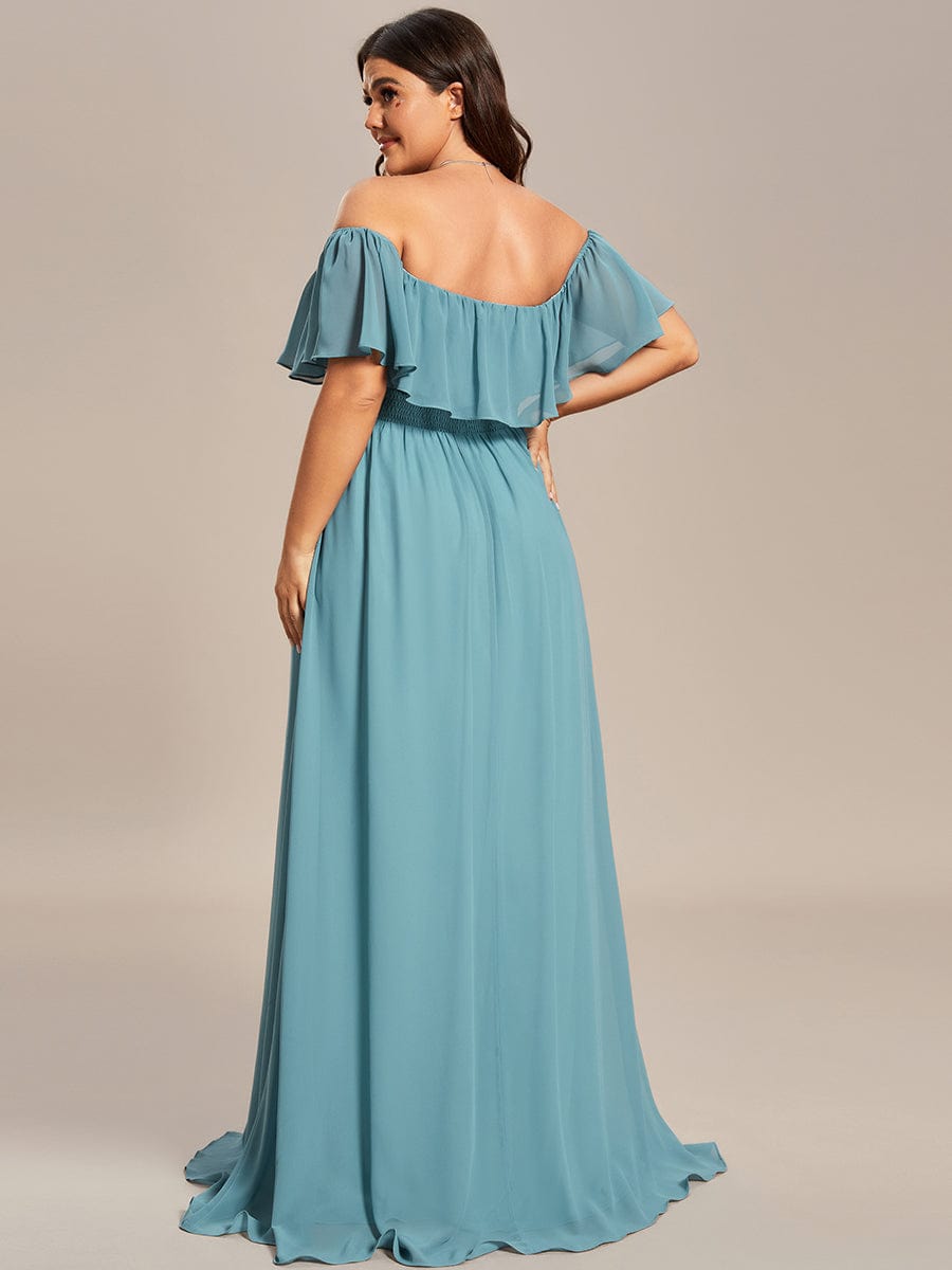 Plus Size Off the Shoulder Formal Bridesmaid Dress with Thigh Split #color_Light Teal