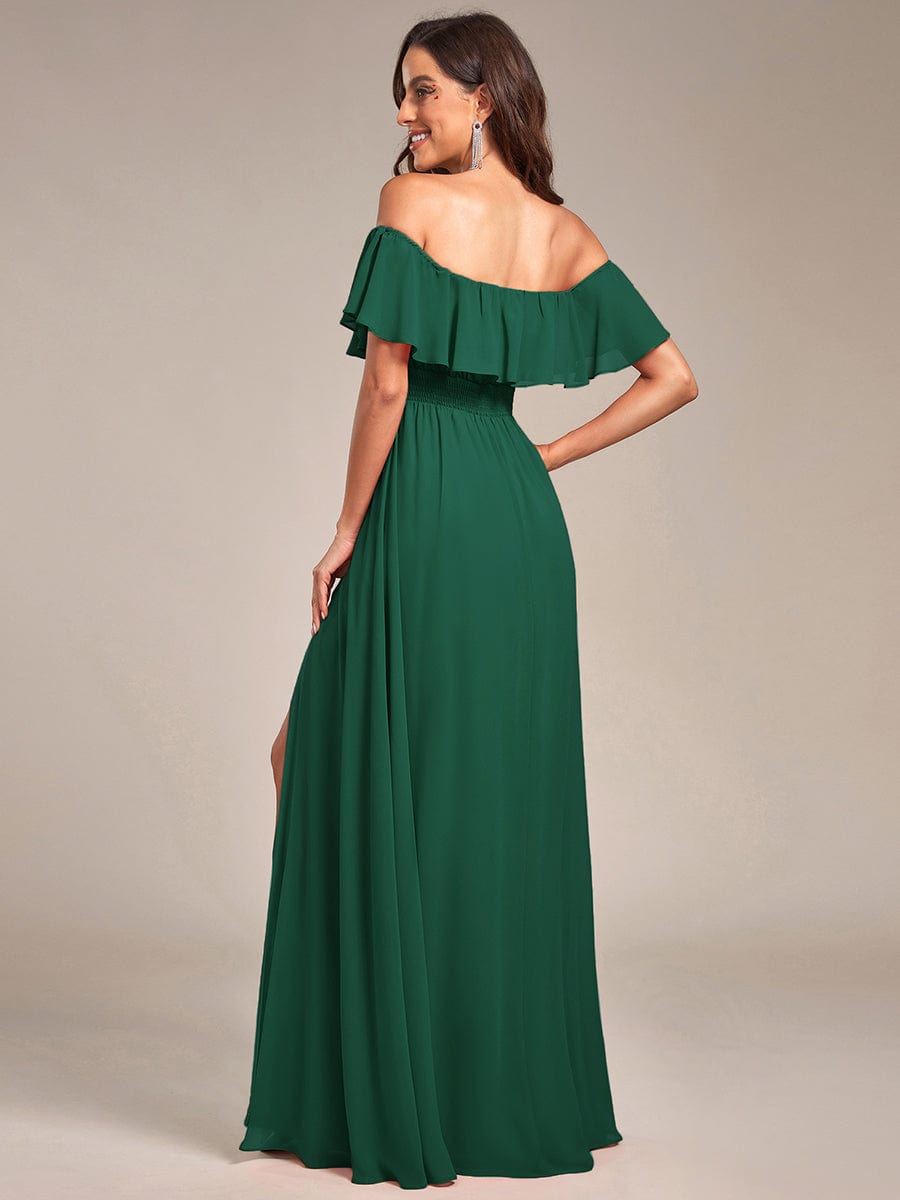 Plus Size Off the Shoulder Formal Bridesmaid Dress with Thigh Split #color_Dark Green