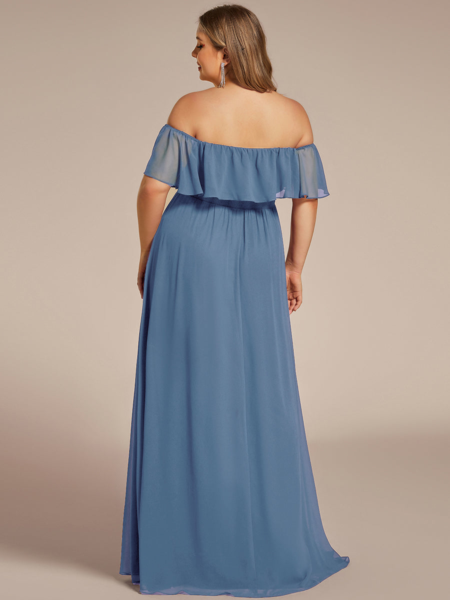 Plus Size Off the Shoulder Formal Bridesmaid Dress with Thigh Split #color_Dusty Blue