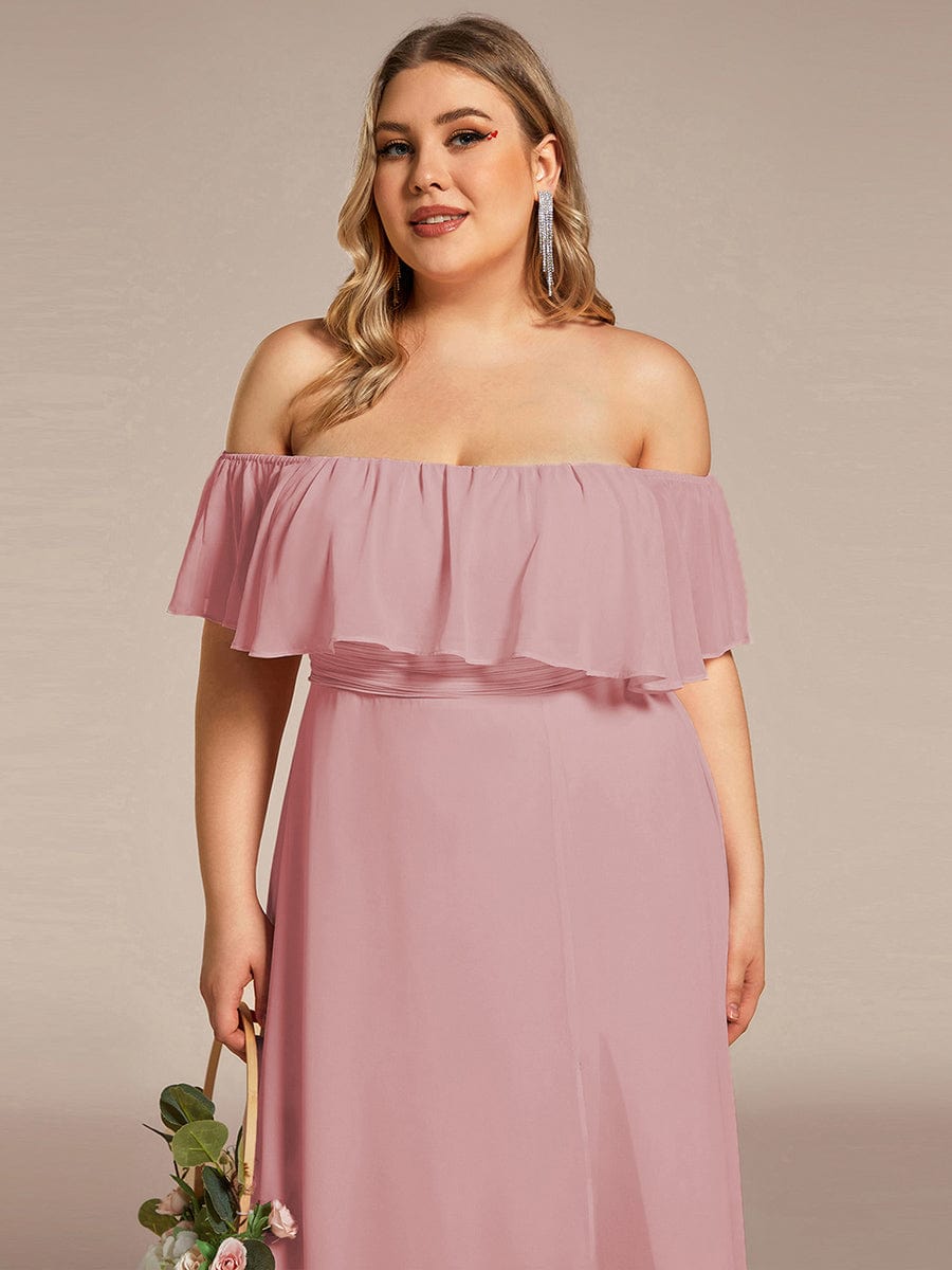 Plus Size Off the Shoulder Formal Bridesmaid Dress with Thigh Split #color_Dusty Rose