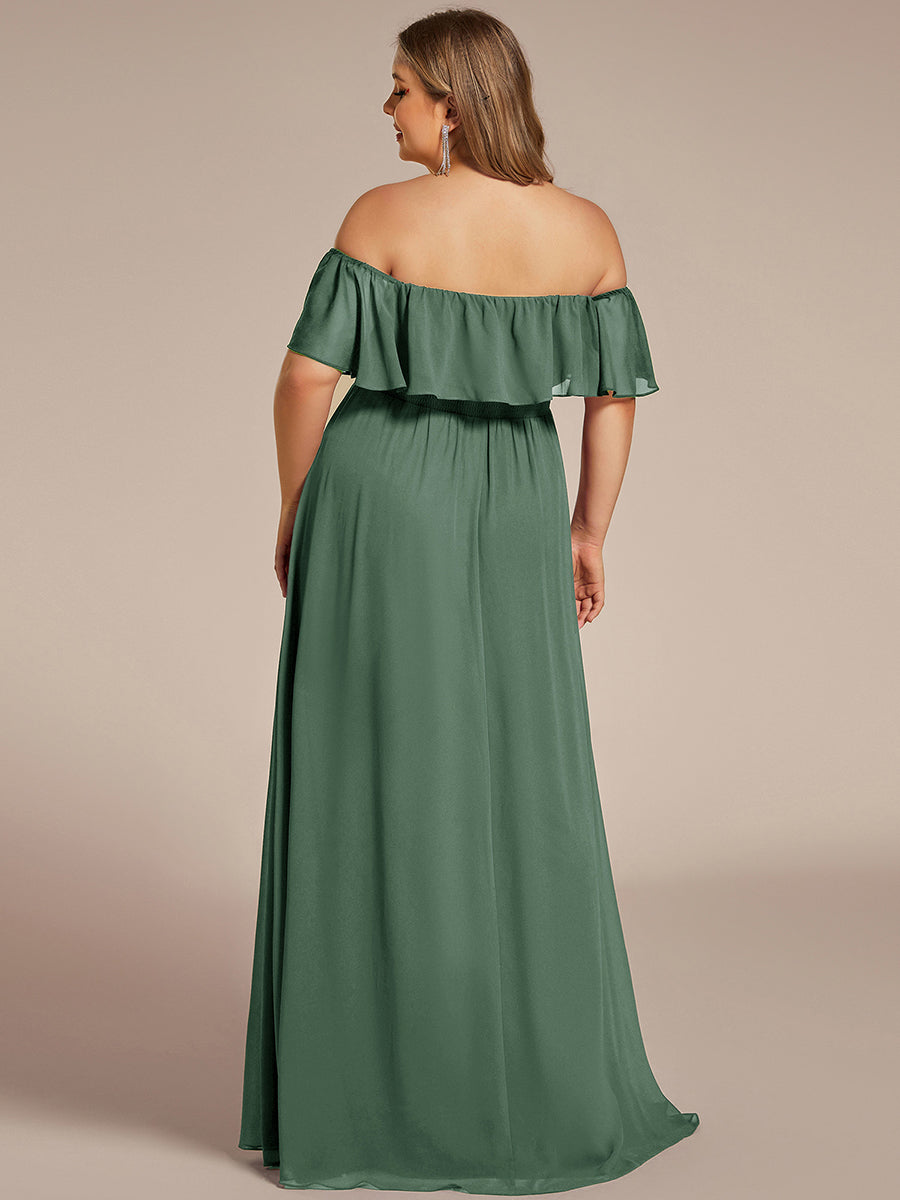 Plus Size Off the Shoulder Formal Bridesmaid Dress with Thigh Split #color_Eucalyptus