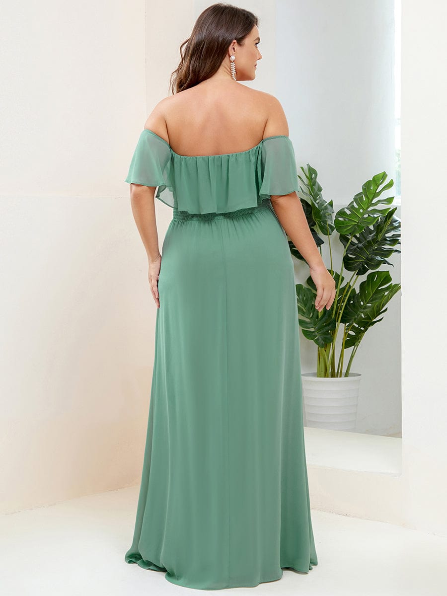 Plus Size Off the Shoulder Formal Bridesmaid Dress with Thigh Split #color_Green Bean 