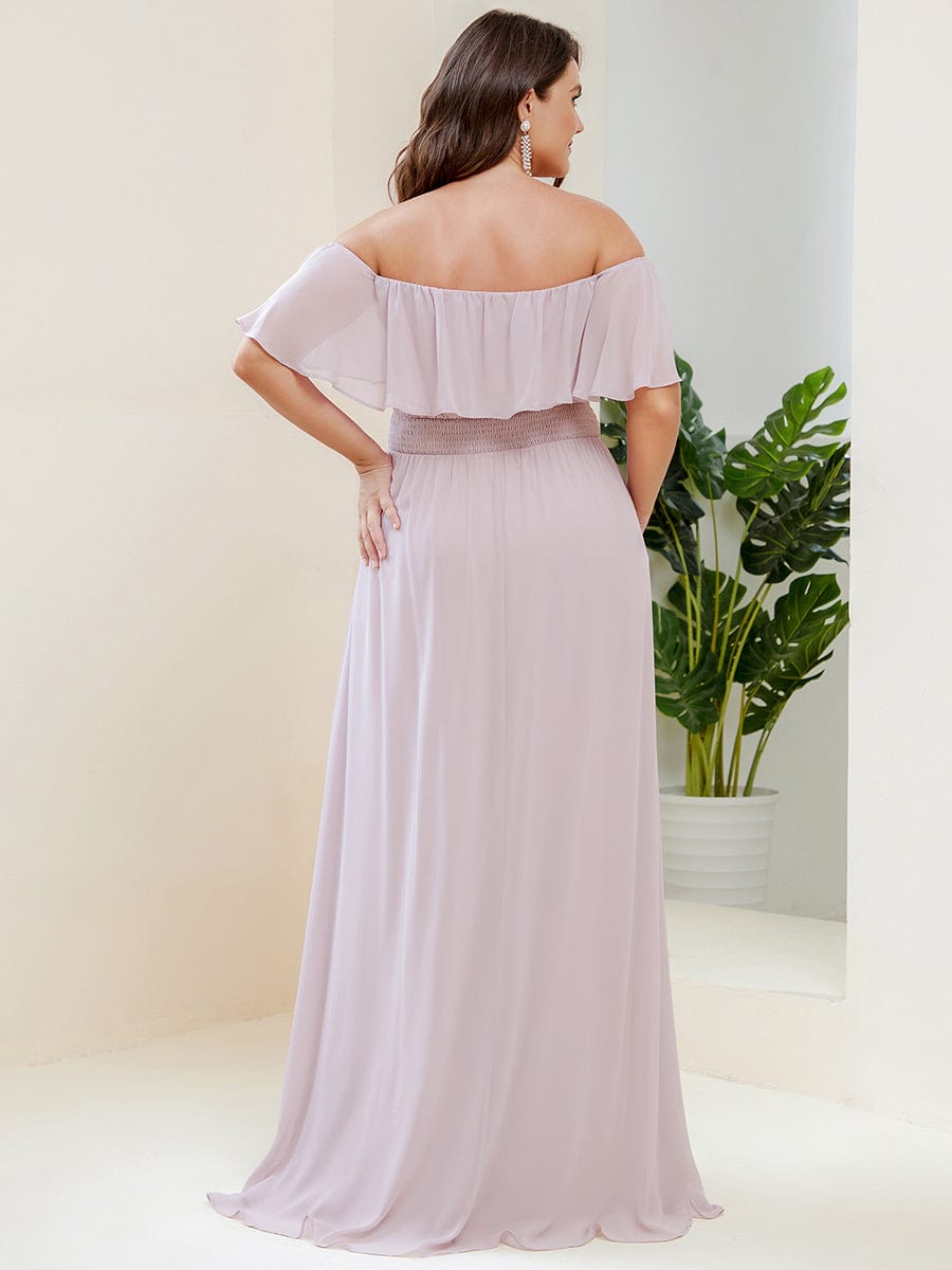 Plus Size Off the Shoulder Formal Bridesmaid Dress with Thigh Split #color_Lilac 