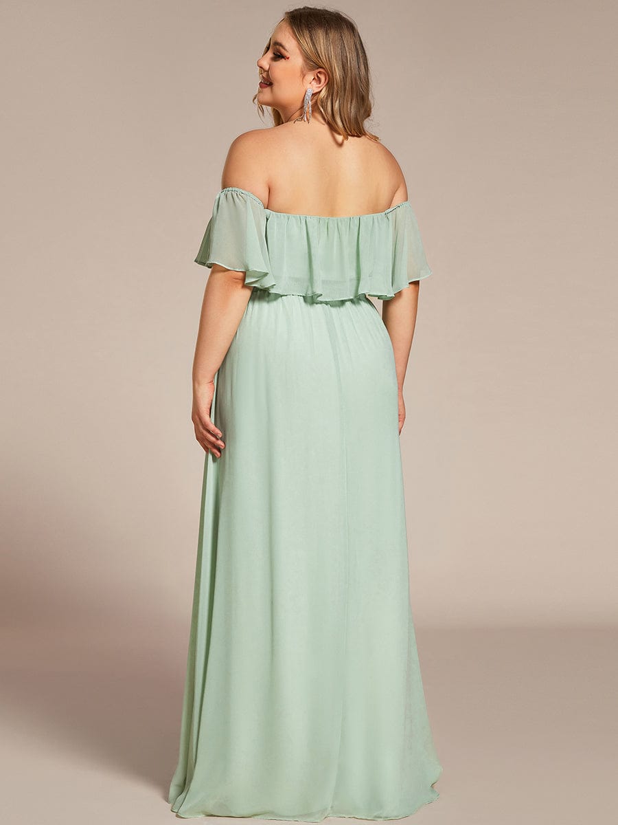 Plus Size Off the Shoulder Formal Bridesmaid Dress with Thigh Split #color_Mint Green 