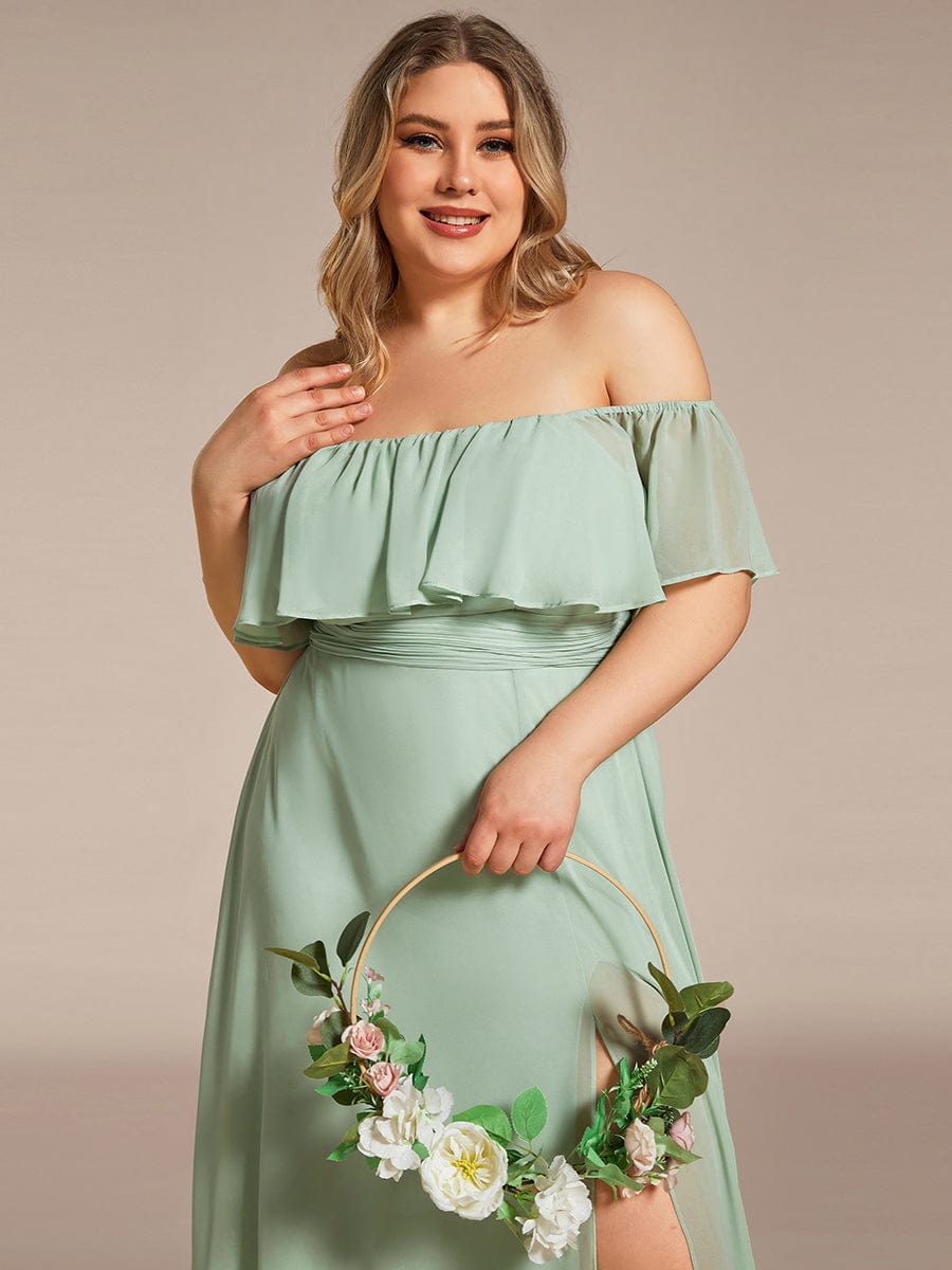 Plus Size Off the Shoulder Formal Bridesmaid Dress with Thigh Split #color_Mint Green 