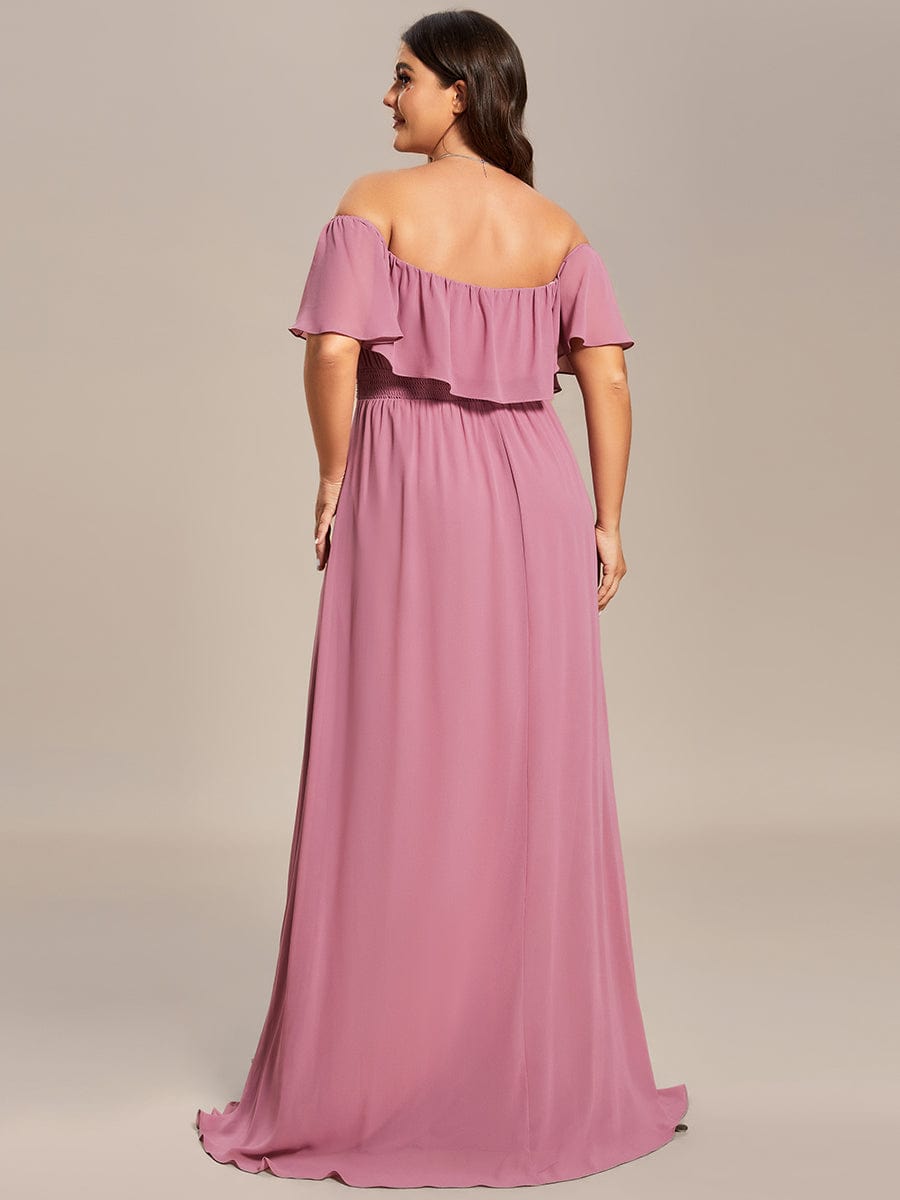 Plus Size Off the Shoulder Formal Bridesmaid Dress with Thigh Split #color_Purple Orchid 