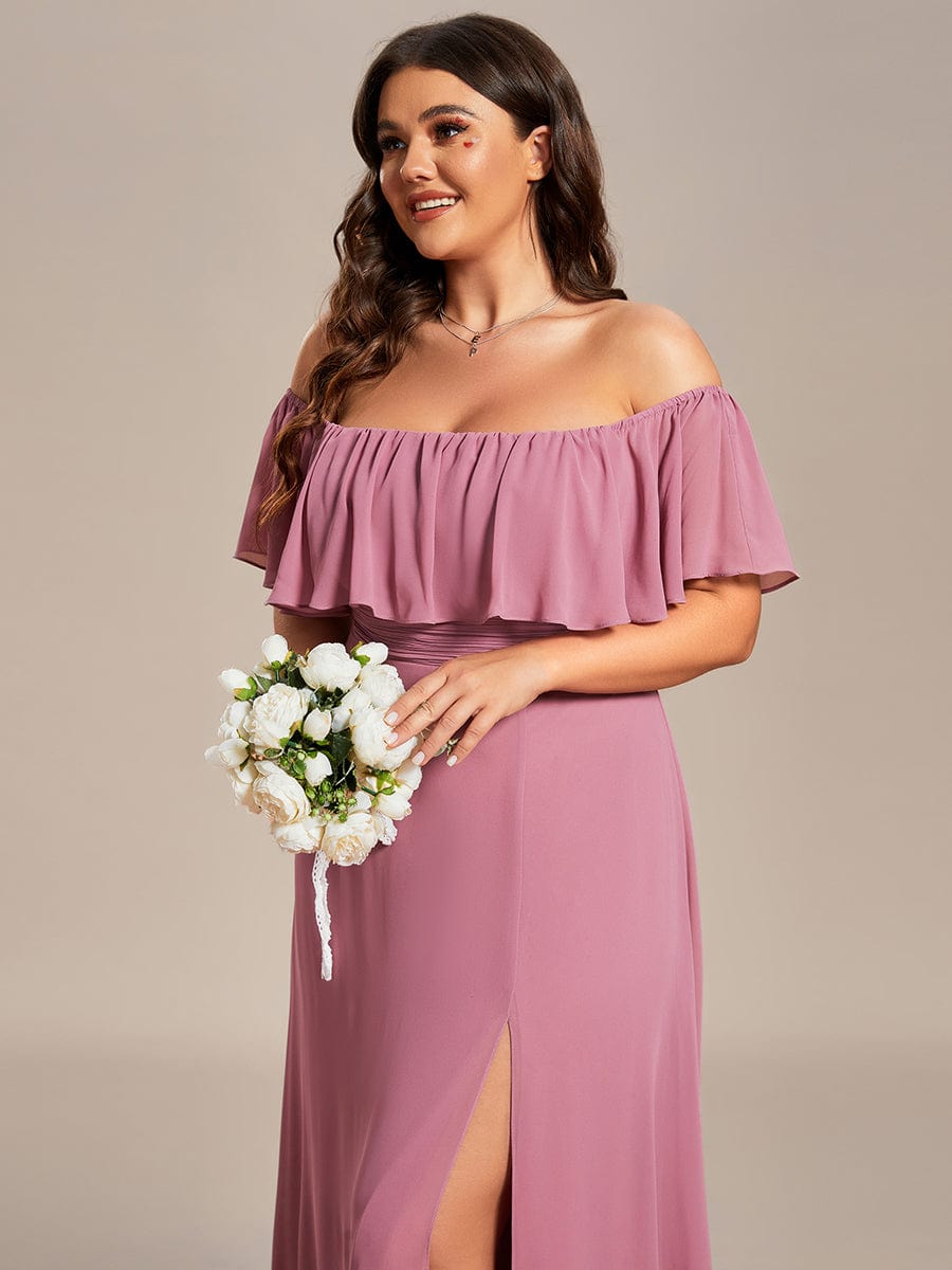 Plus Size Off the Shoulder Formal Bridesmaid Dress with Thigh Split #color_Purple Orchid 