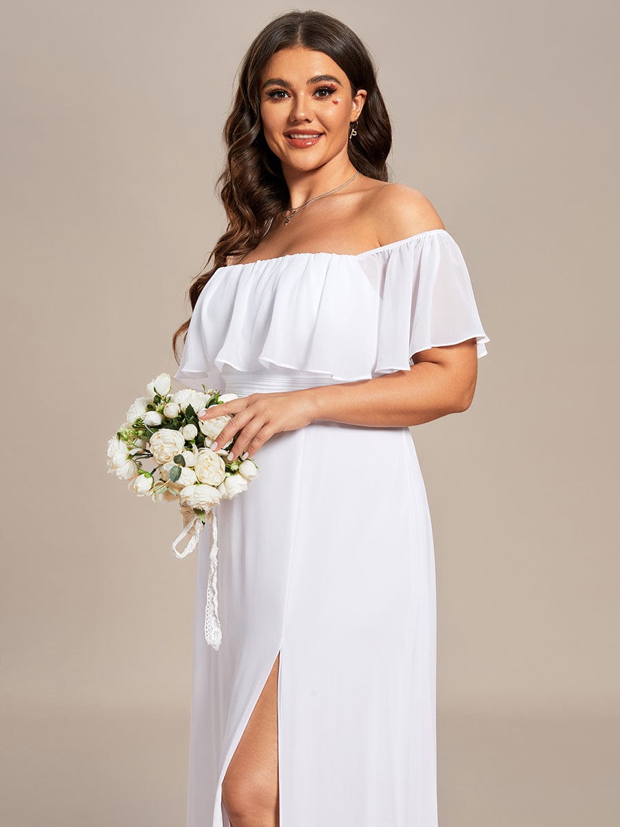 Plus Size Off the Shoulder Formal Bridesmaid Dress with Thigh Split #color_White 