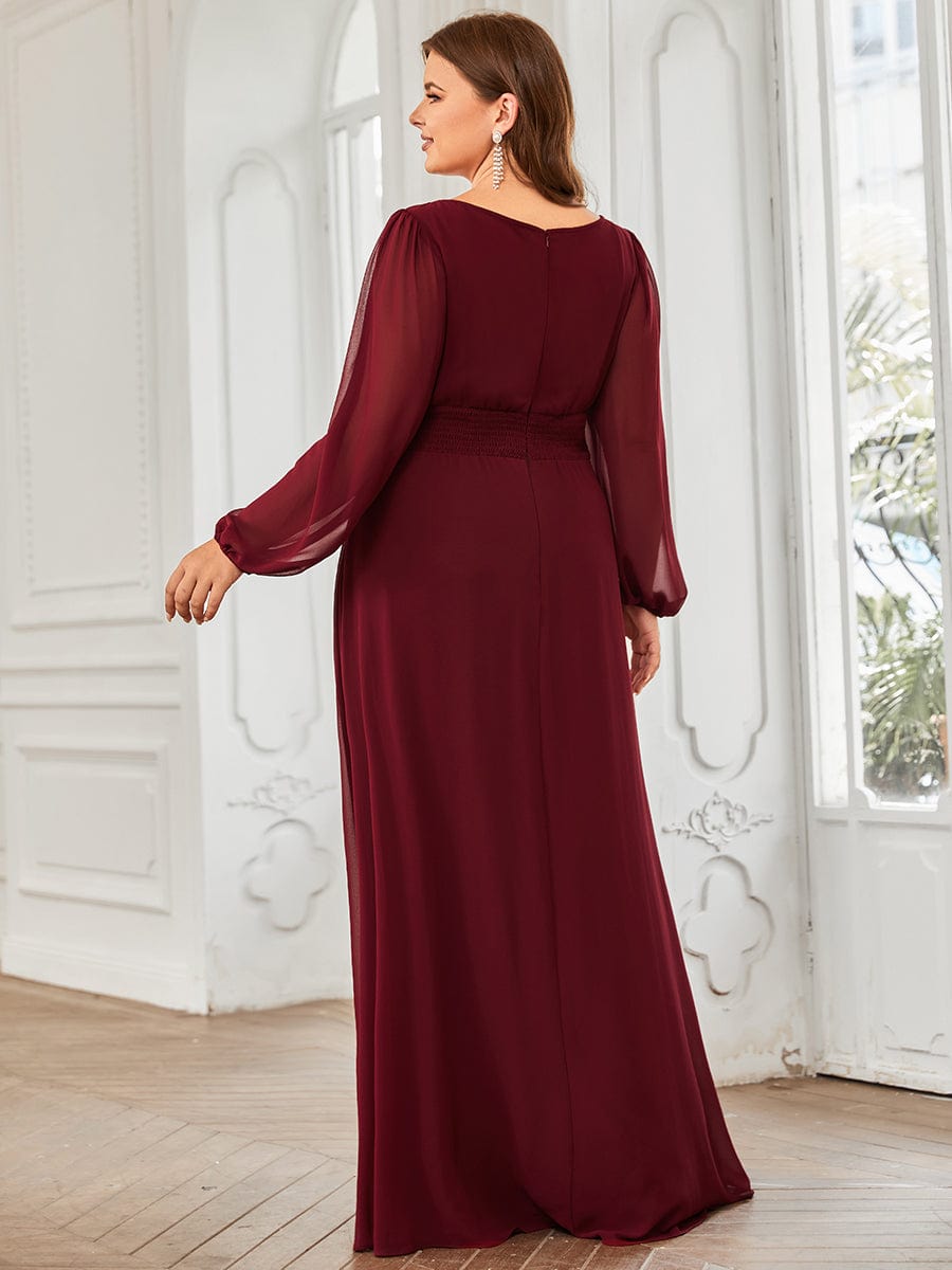 Chiffon High Empire Waist Puff Sleeve Bridesmaid Dress #color_Burgundy